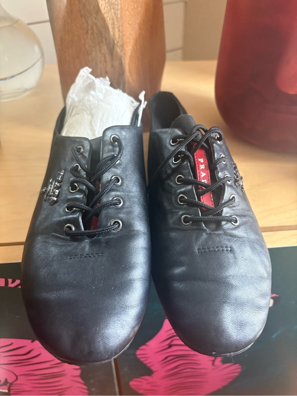 PRADA Black Leather Lace-Up Shoes size 40 - Picture 3 of 7